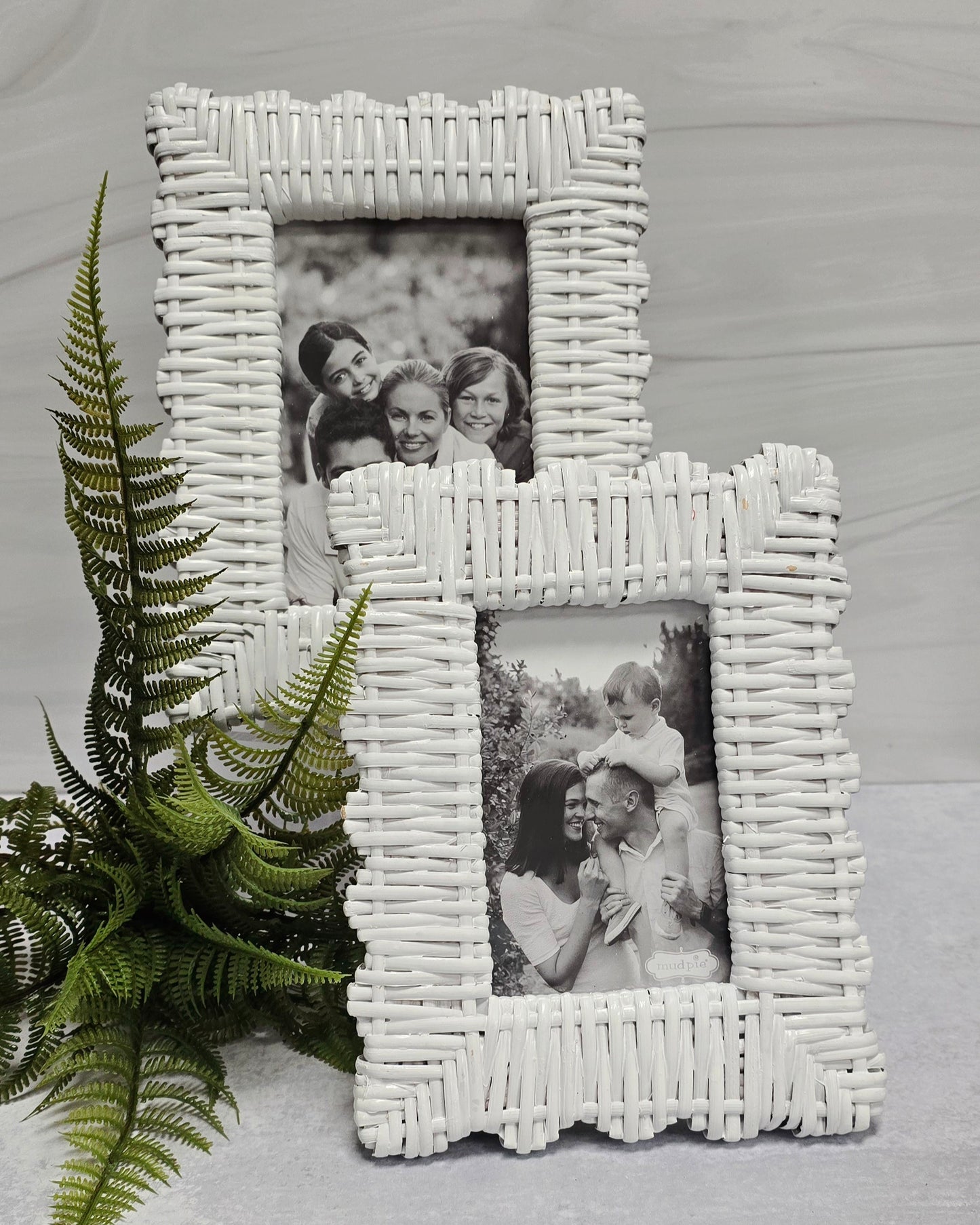 Mudpie - White Woven Photo Frames
