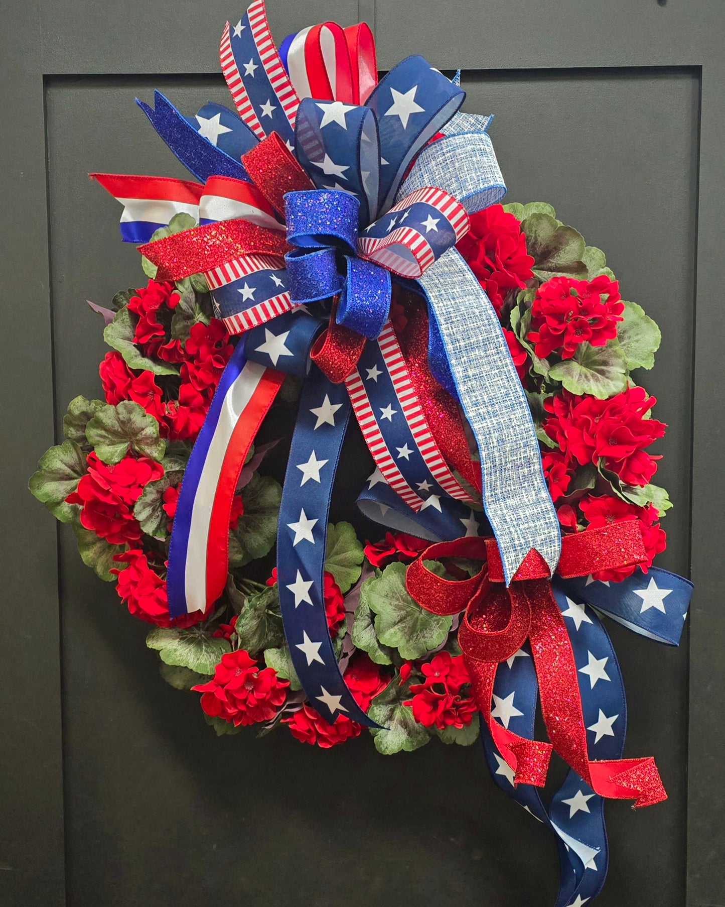 24" Red Geranium Wreath - Patriotic