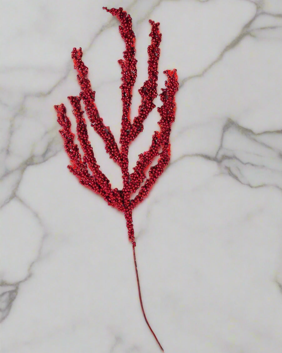 Stem - Red, 30" Glitter Berry Spray
