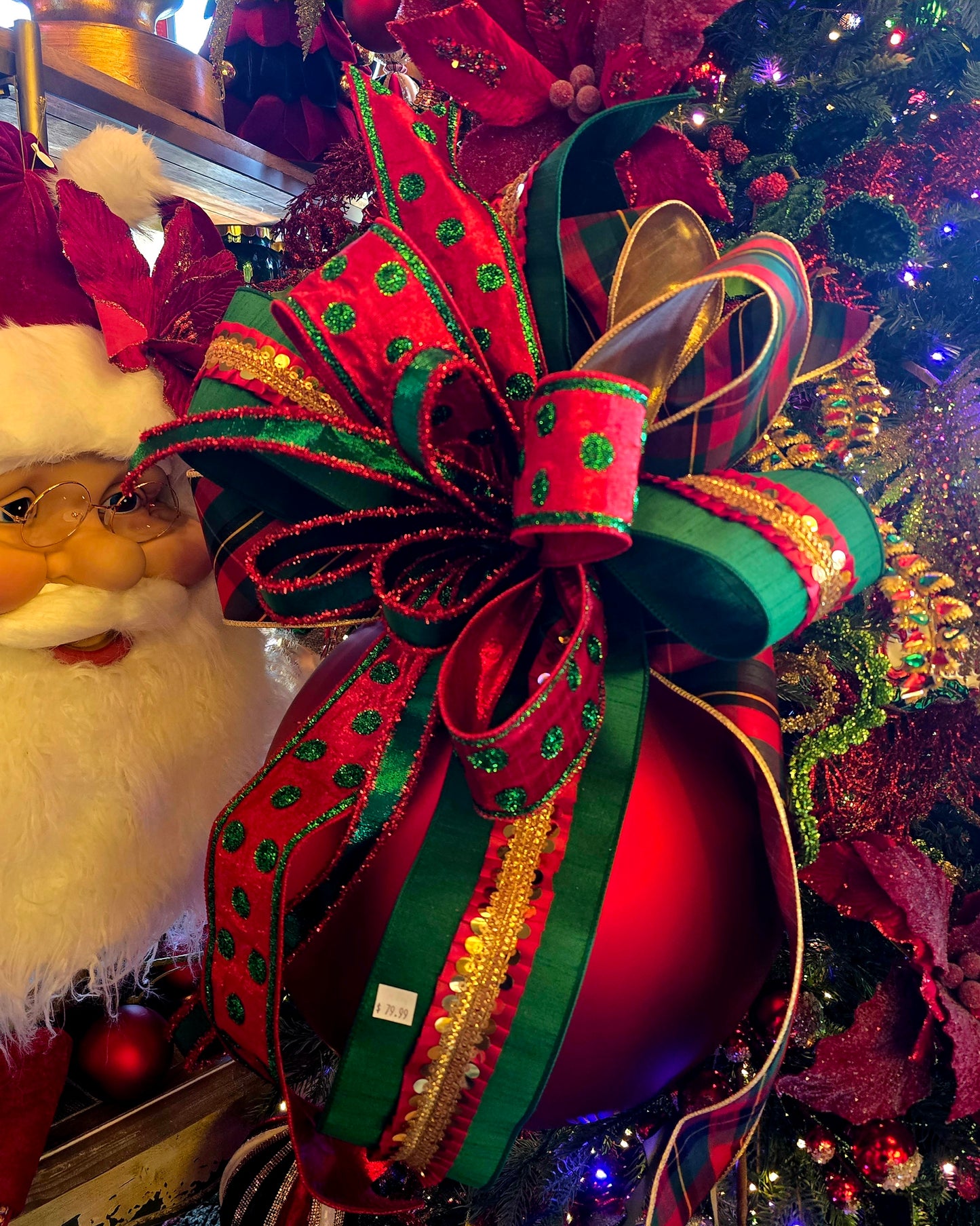 Bow - Red, Green, Gold, Polka Dot Traditional Designer Bow