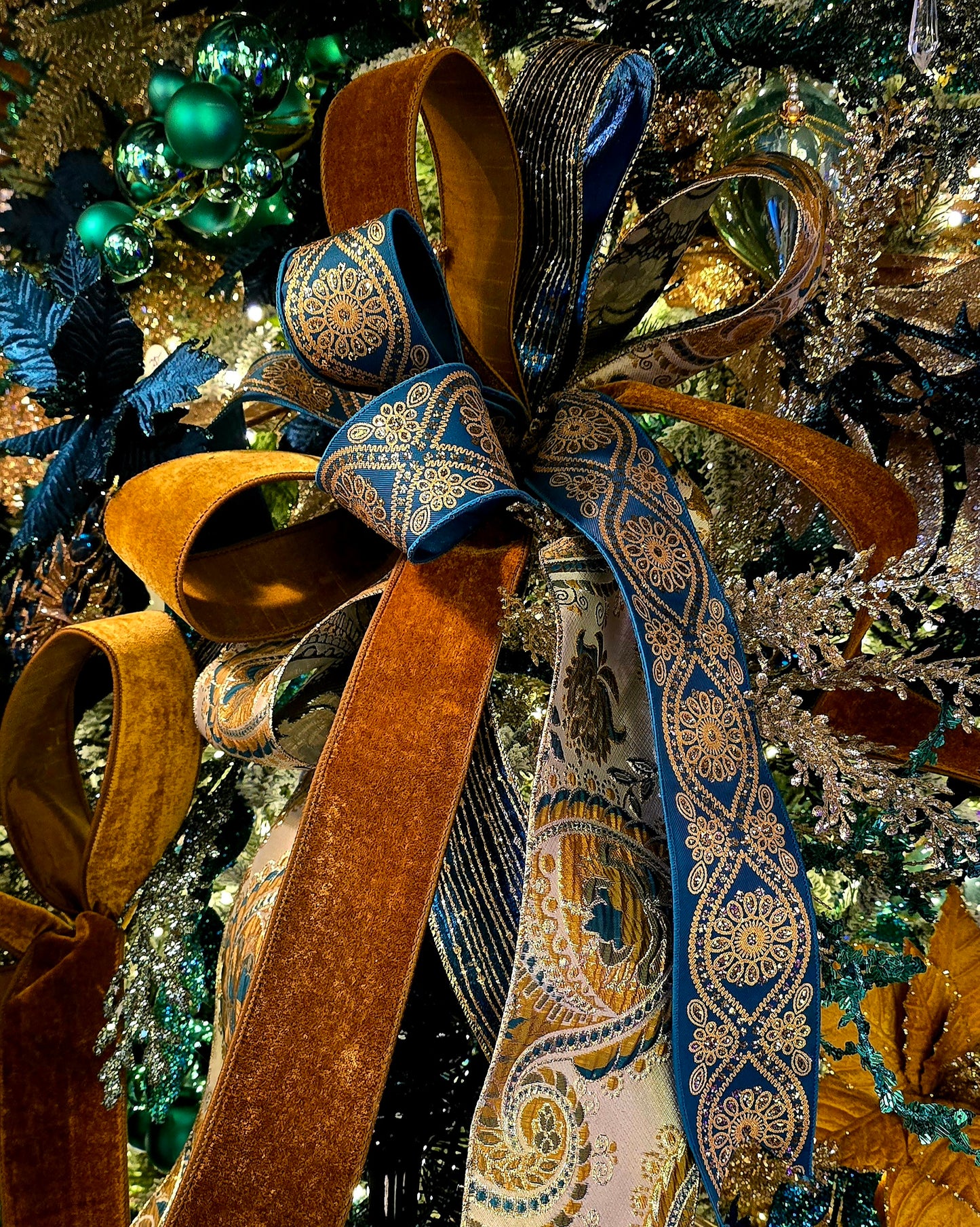 Ribbon - 4" x 10yd Teal, Mustard, Champagne Ribbon