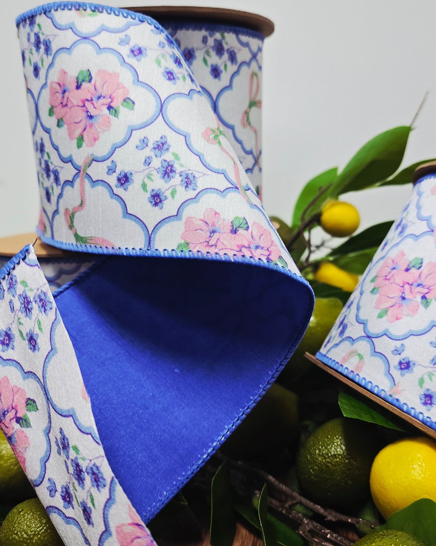 Ribbon - 4" x 10yd, Blue Bows & Floral