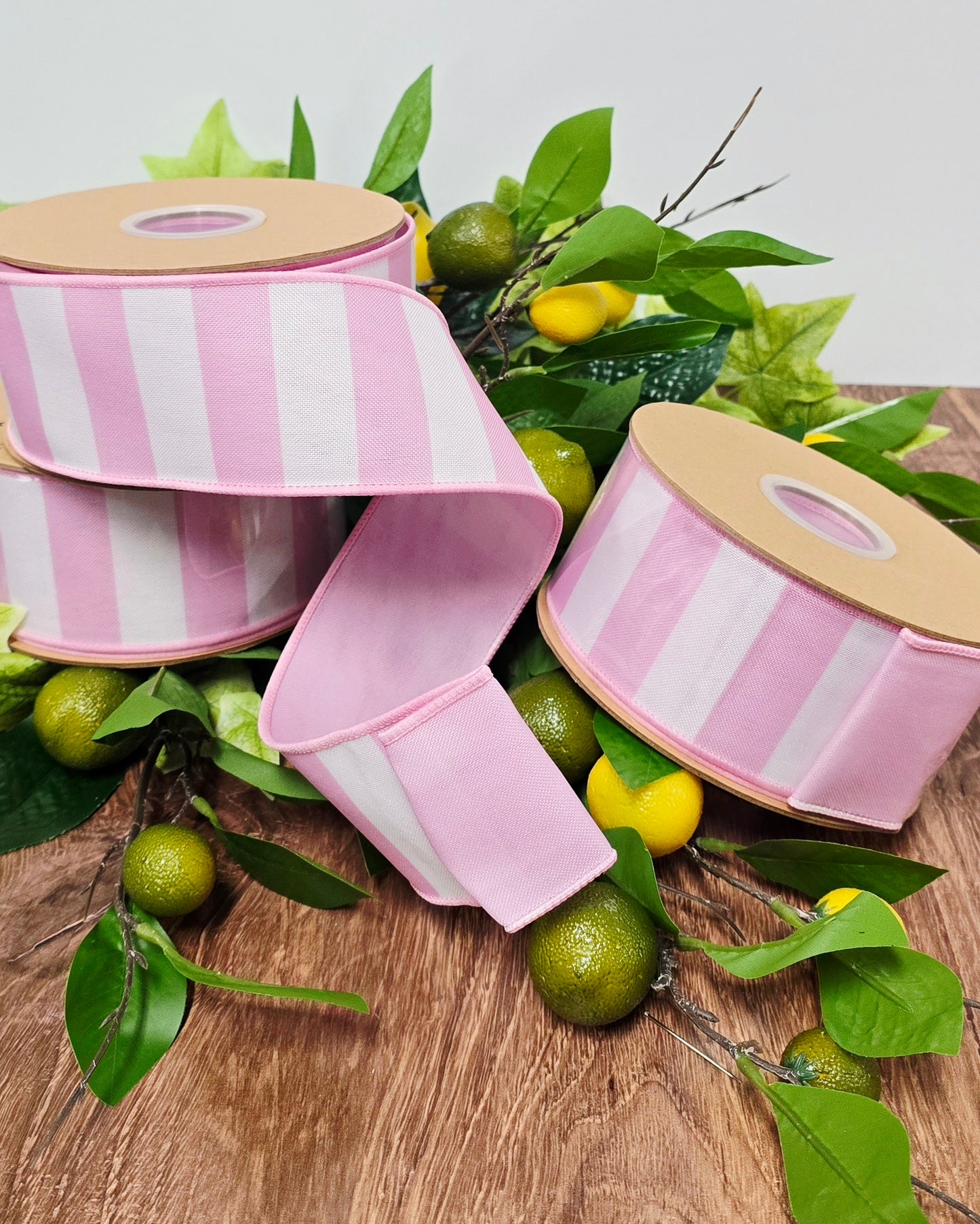 Ribbon - 2.5" x 10yd, Pink White Horizonal Stripe