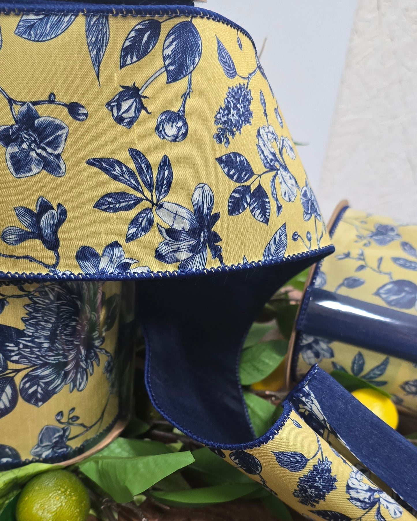 Ribbon - 4" x 10yd, Blue & Yellow Toile