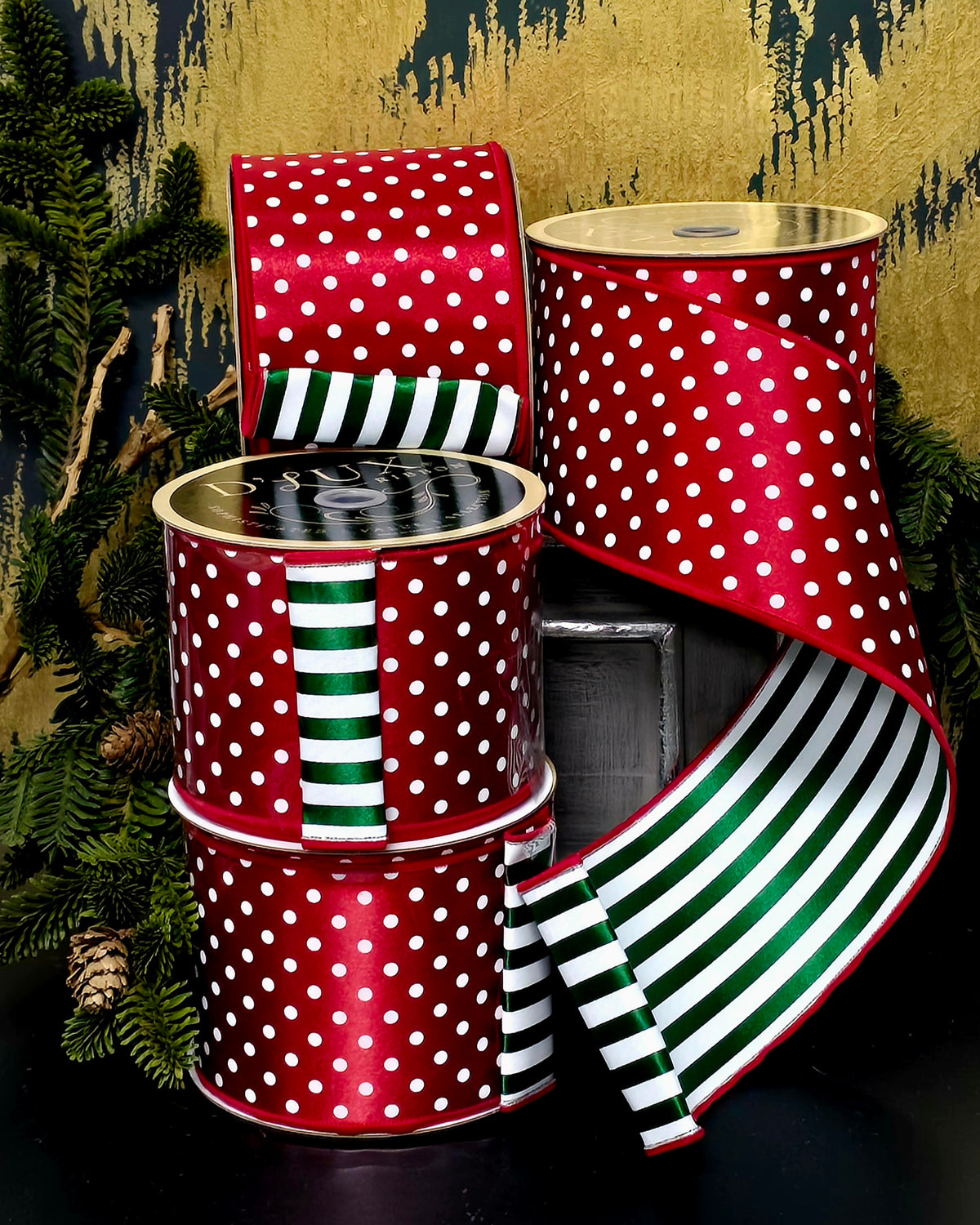 Ribbon - 4" Reversible Red, Green, & White Satin Finish