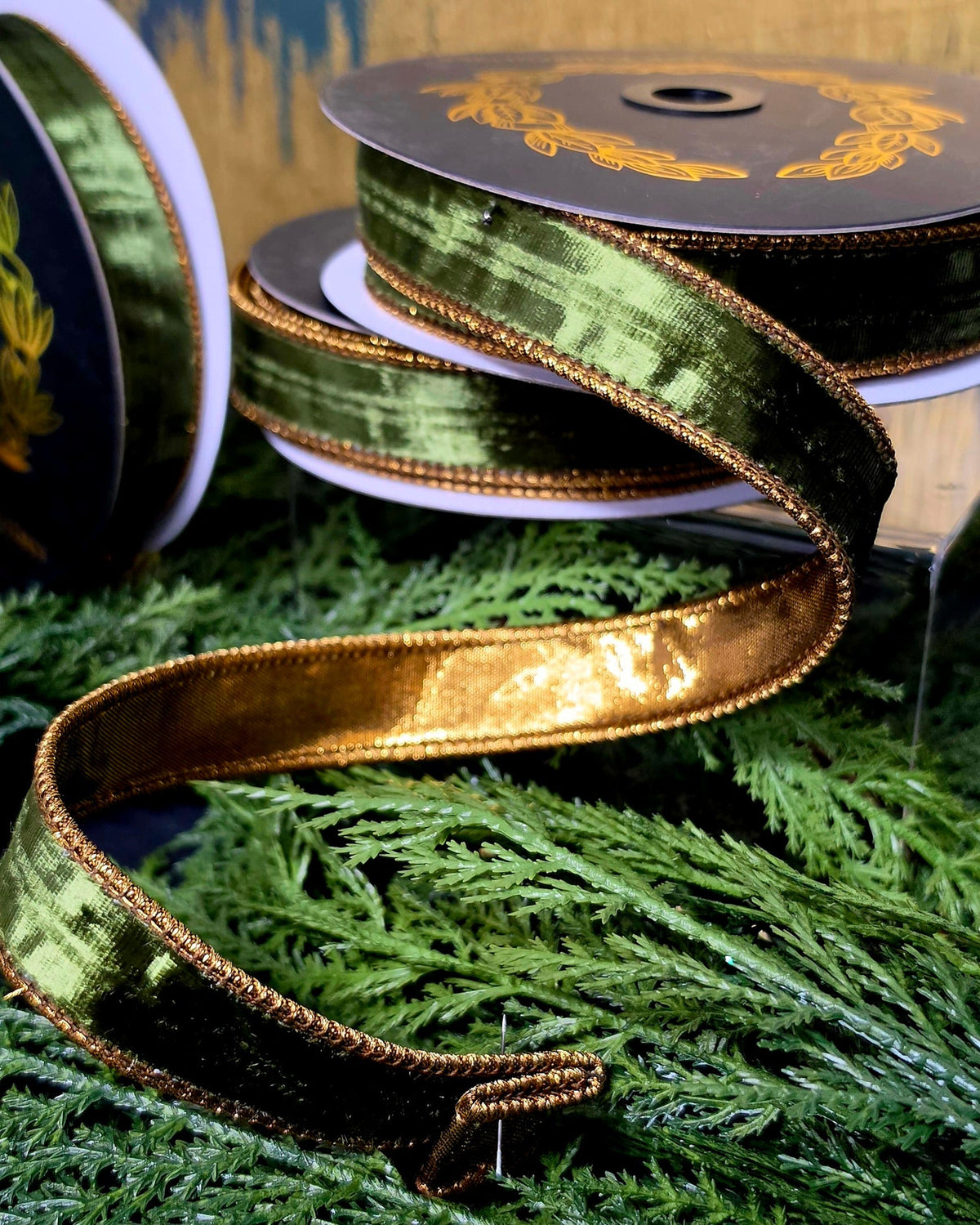 Ribbon - John Mark Enterprises - 1" Olive Green Smooth Velvet
