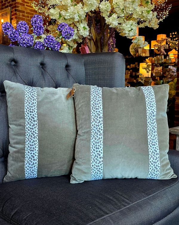 MudPie - Square Leopard Trim Pillow