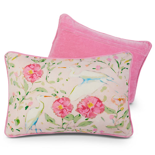 Egrets in Camellias Lumbar Pillows