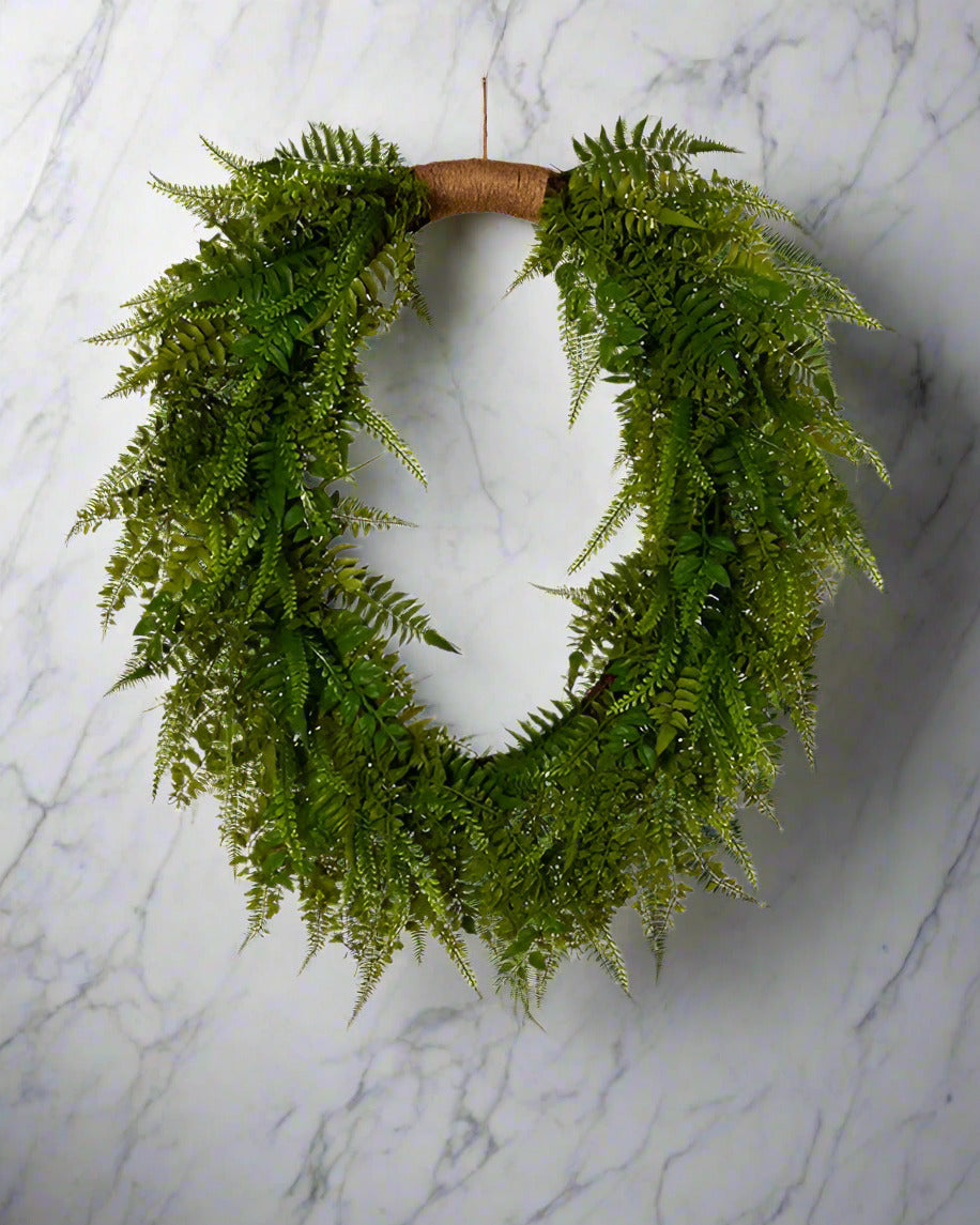 36" Mixed Fern Wreath with Seasonal Bow