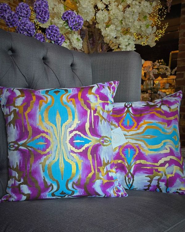Purple Teal Kaleidoscope Gold Foil Pillow