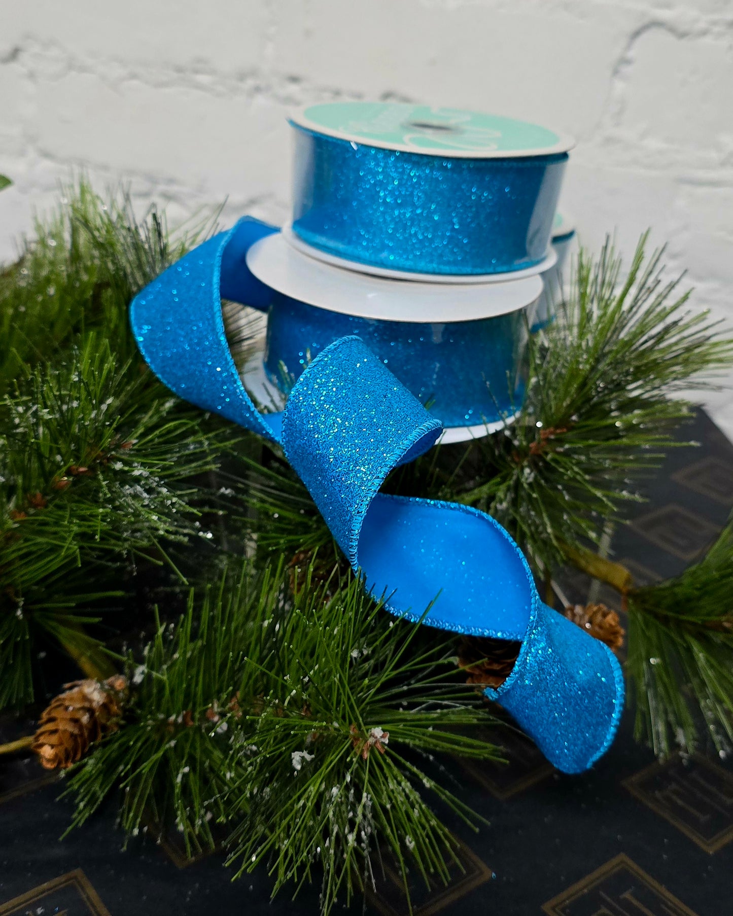 Ribbon - 1.5" x 10yds Cerulean Glitter Wired
