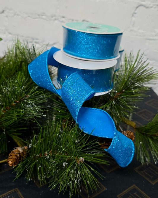 Ribbon - 1.5" x 10yds Cerulean Glitter Wired