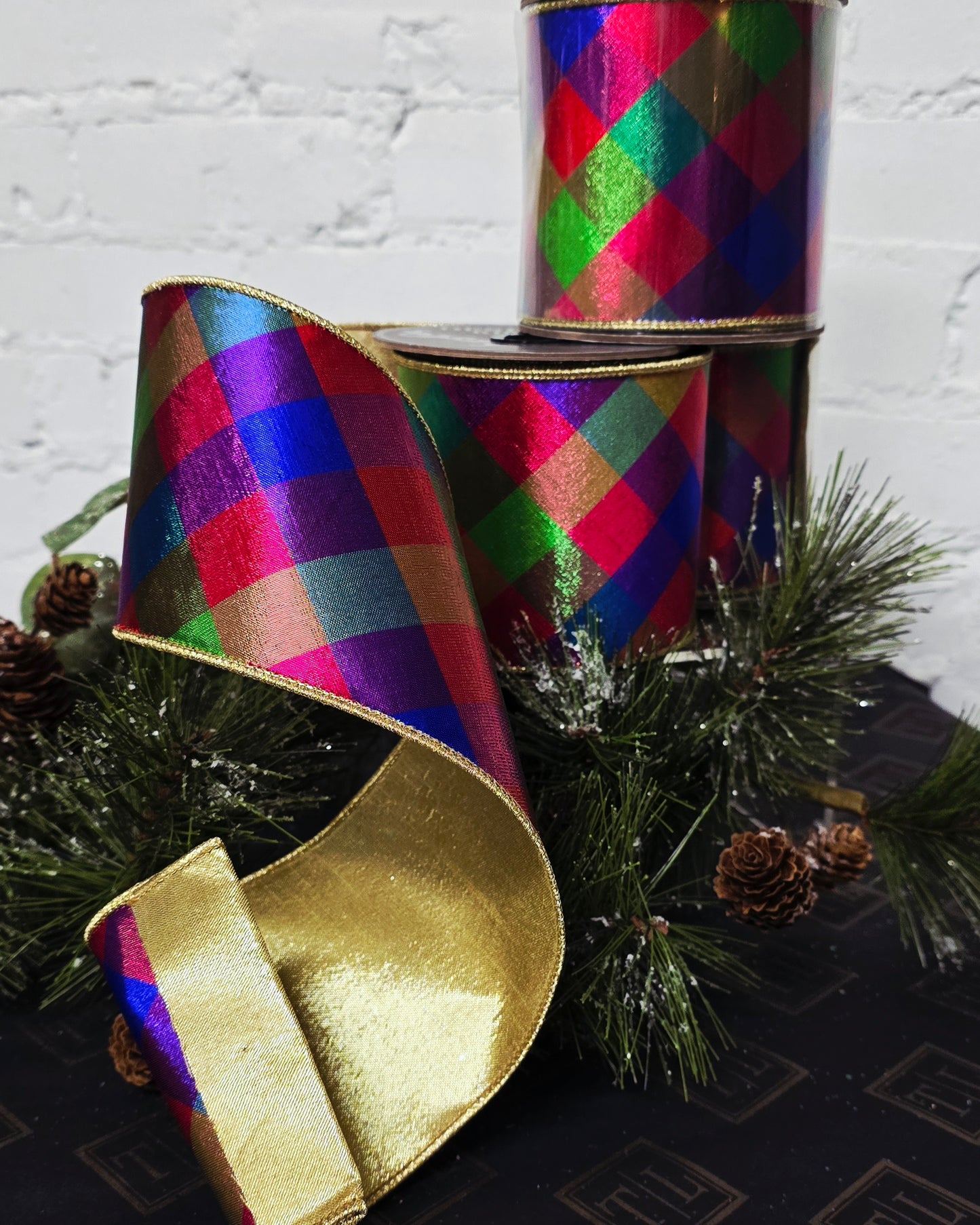 Ribbon - 4" x 15yds, Gem-tone Gingham