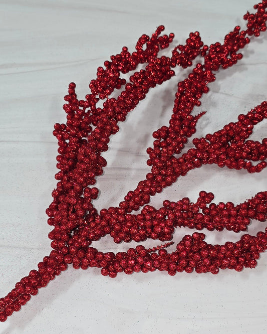 Stem - Red, 30" Glitter Berry Spray