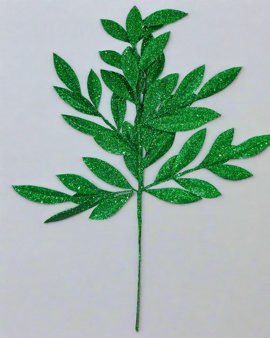 Stem - 23" Laser Emerald Green Glitter, Bay Leaf