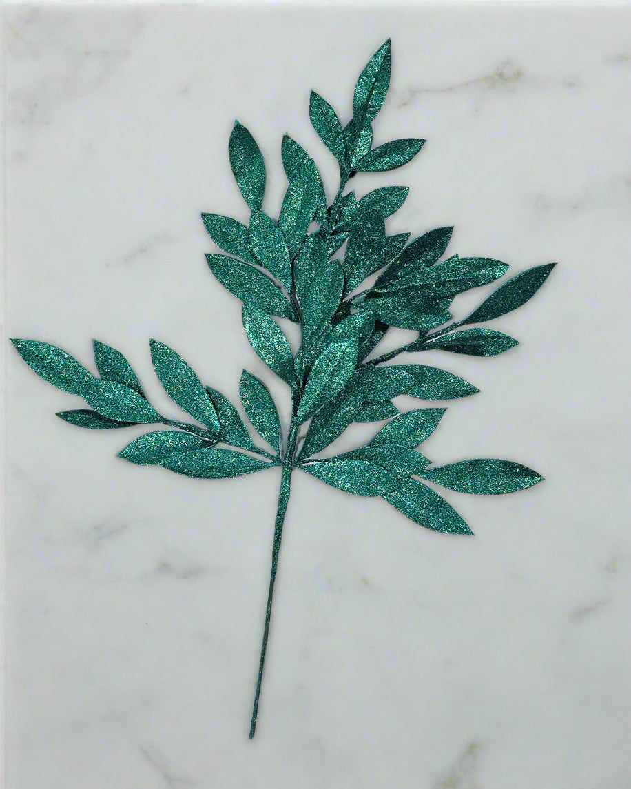 Stem - 25" Hunter Green Glitter Bay Leaf