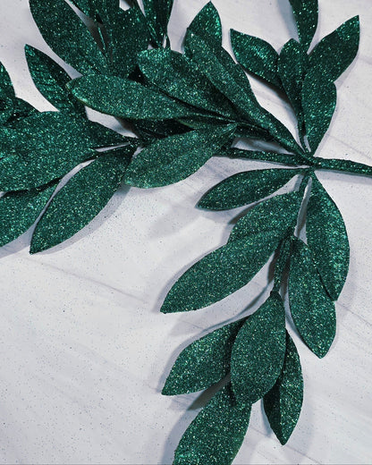 Stem - 25" Hunter Green Glitter Bay Leaf