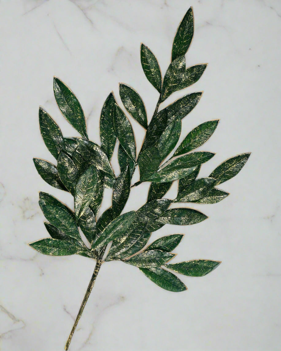 Stem - 23" Hunter Green Gold Metallic Bay Leaf