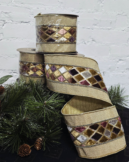 Ribbon - 4" x 5yds, Diamond Velvet Jewel Deluxe Wired
