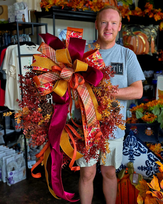 34" Mixed, Eucalyptus Autumn Wreath with Bows