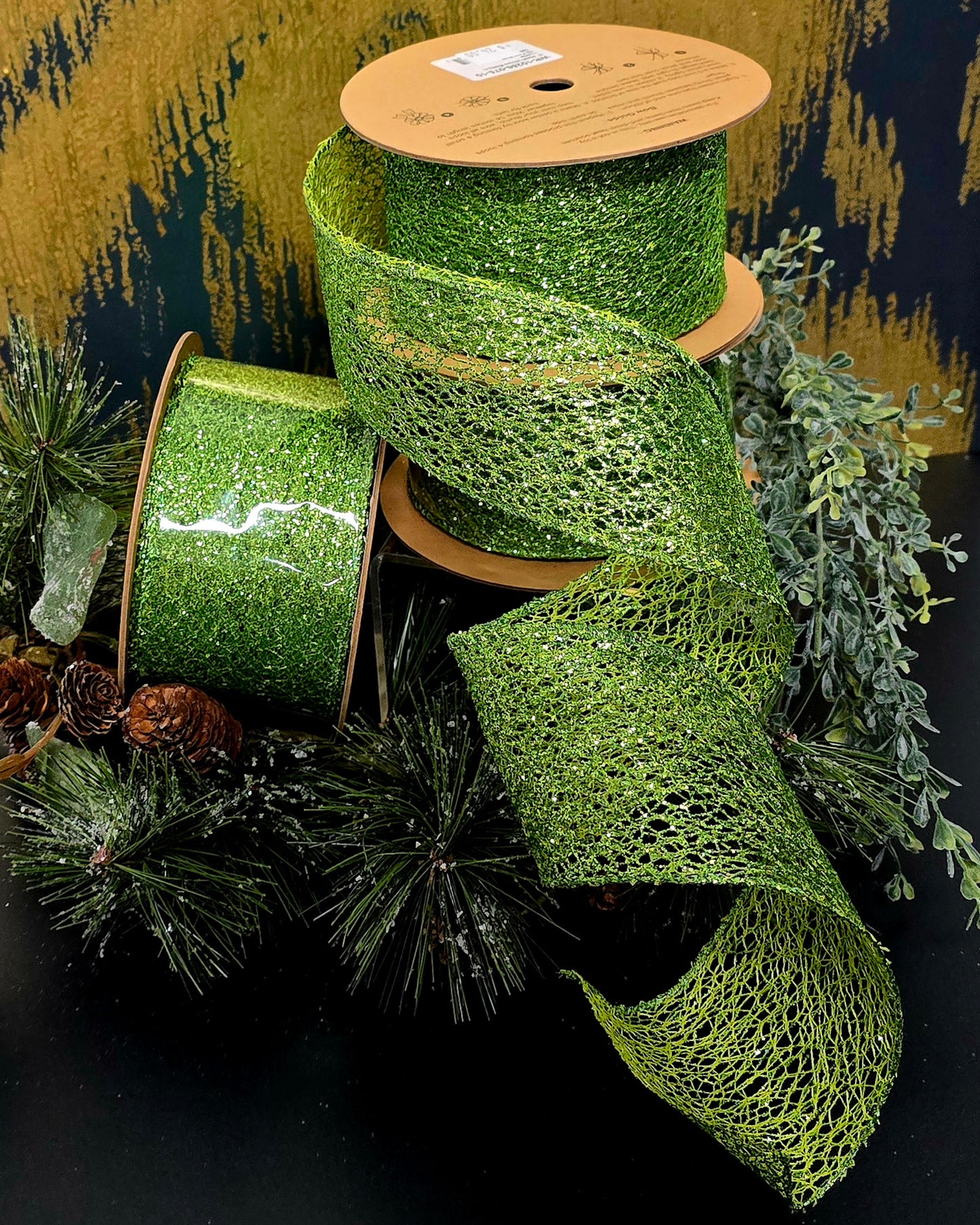 Ribbon - 3" x 10yd Lime Wired Glitter Mesh