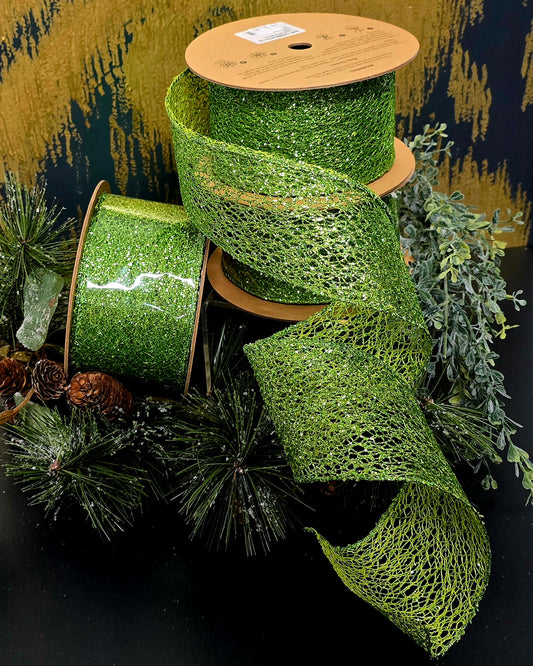Ribbon - 3" x 10yd Lime Wired Glitter Mesh