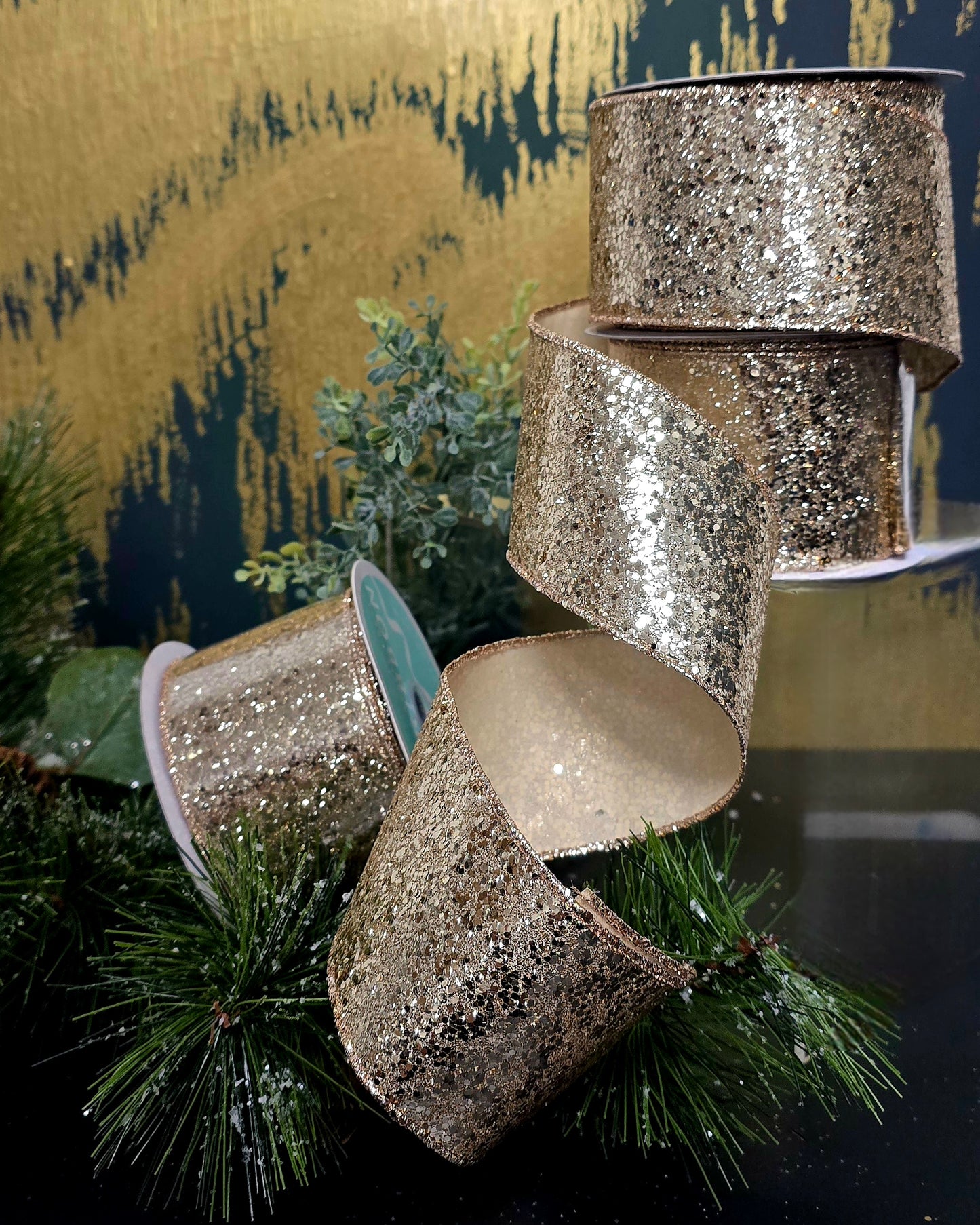 Ribbon - 2.5" x 10yd, Champagne Glitter Ribbon