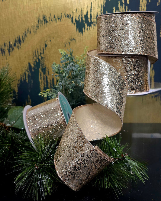 Ribbon - 2.5" x 10yd, Champagne Glitter Ribbon