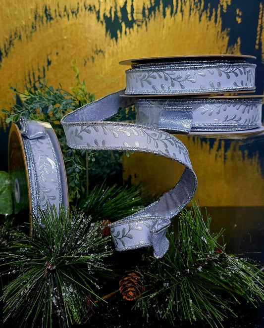 Ribbon - 7/8" x 10yds, Silver Ivy Ribbon