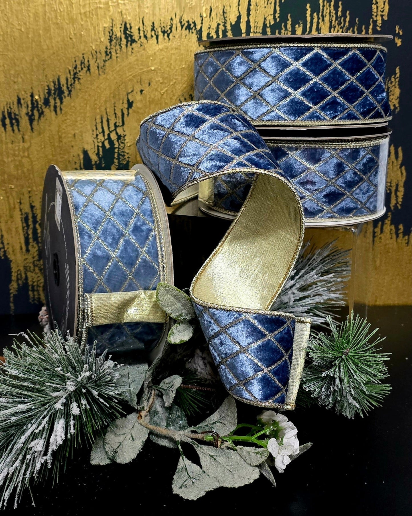 Ribbon - 2.5" x 10yd, Metallic Diamond Wedgwood Ribbon