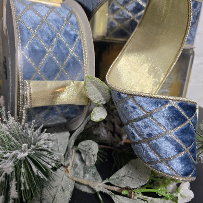 Ribbon - 2.5" x 10yd, Metallic Diamond Wedgwood Ribbon