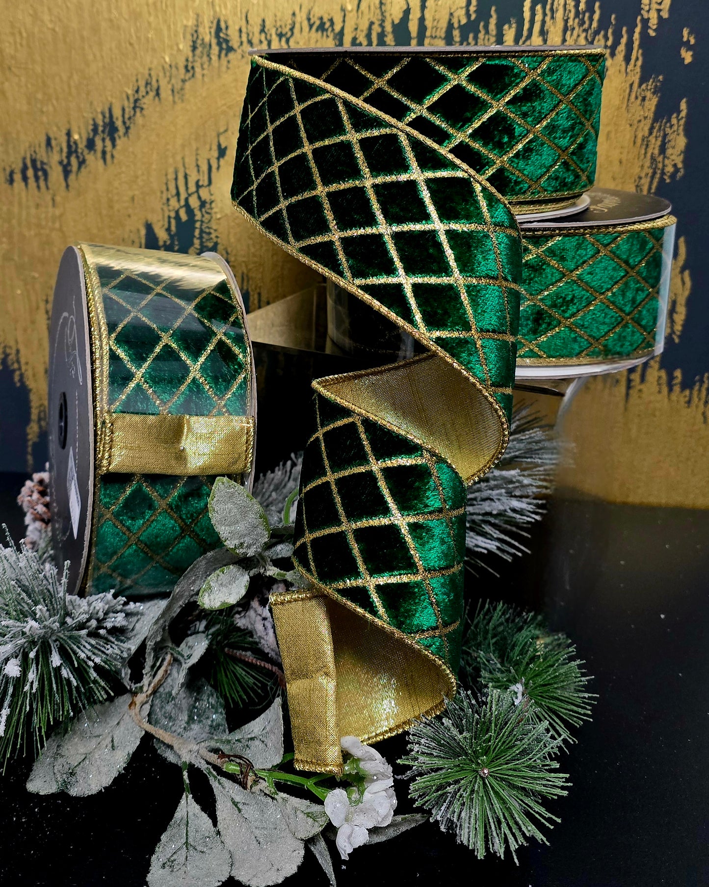 Ribbon - 2.5" x 10yd, Metallic Diamond Emerald Ribbon