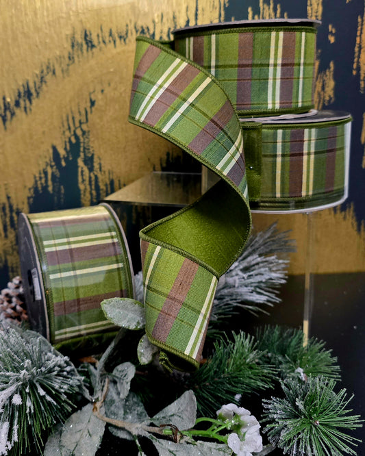 Ribbon - 2.5" x 10yd Olive Sherwood Plaid Ribbon