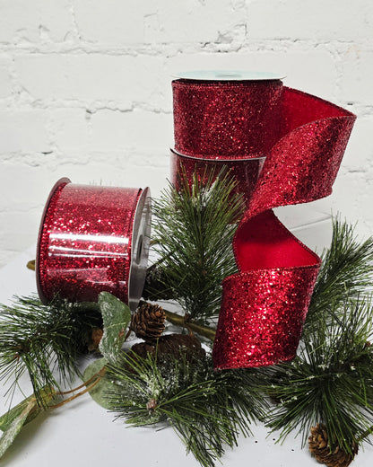 Ribbon - 2.5" x 10yd, Red Glitter Ribbon