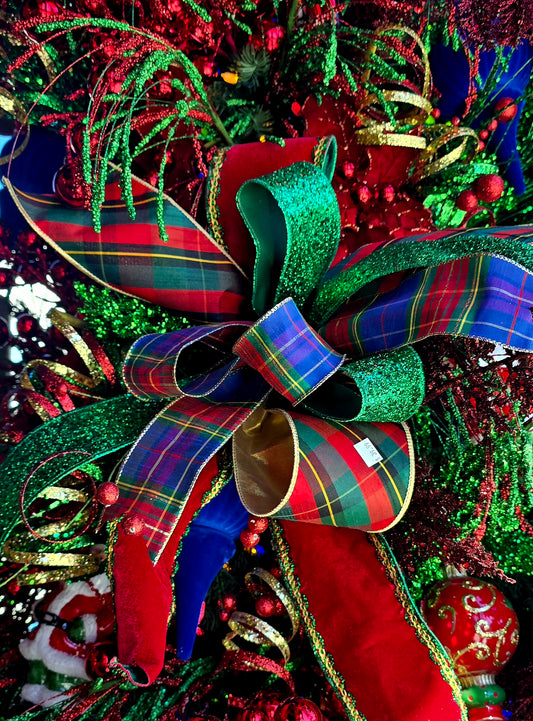 Bow - Red, Green, Gold, Blue Tartan Traditional Designer Mix