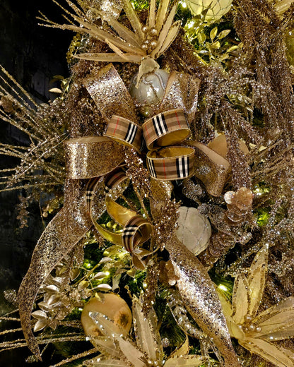 Bow - Champagne Glitter & Burberry(type) Plaid Designer Mix