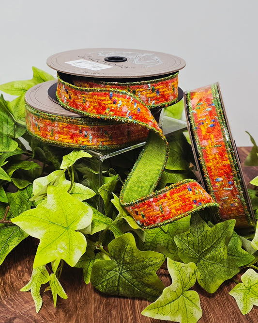 Ribbon - 1" x 10yds, Orange Spring Tweed