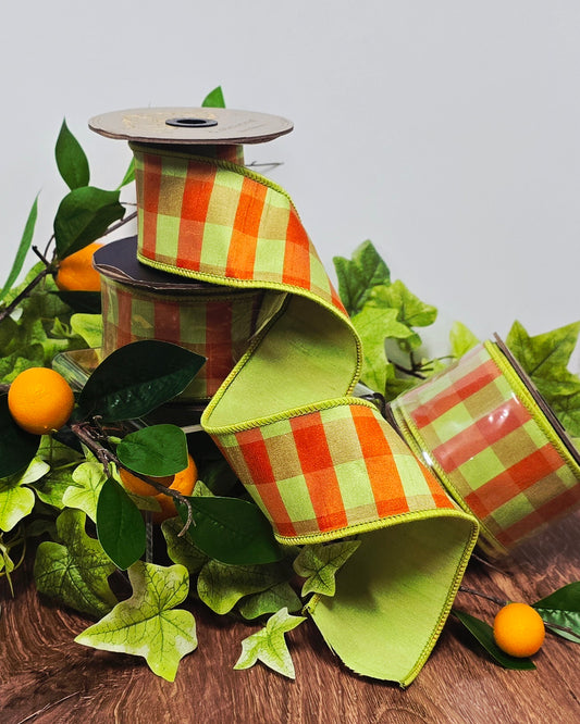 Ribbon - 2.5" x 10 yd, Orange Lime Gingham