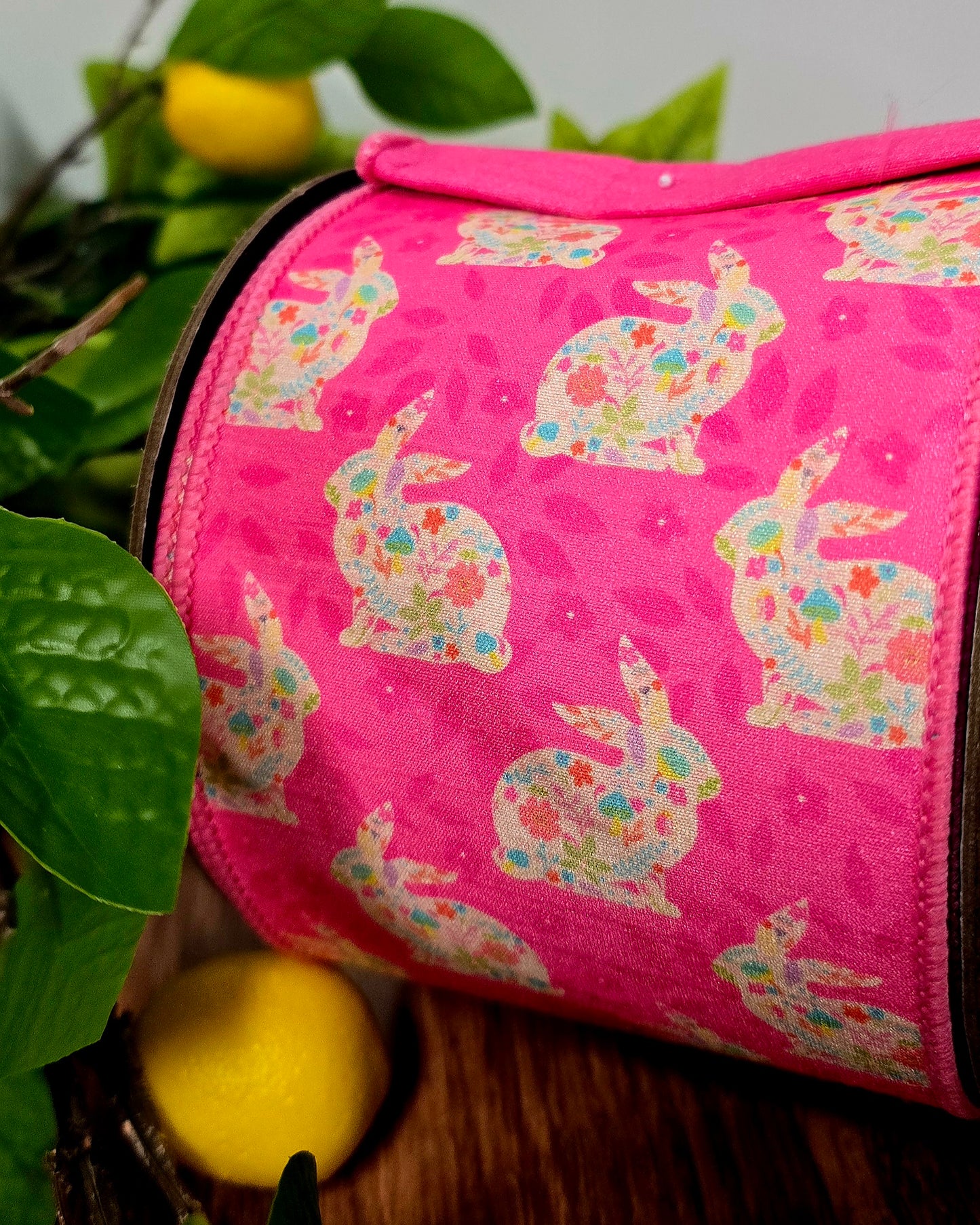 Ribbon - 4" x 10 yds, Fushia Floral Rabbit