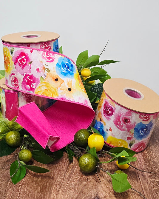 Ribbon - 4" x 10yd, Bright Summer Floral