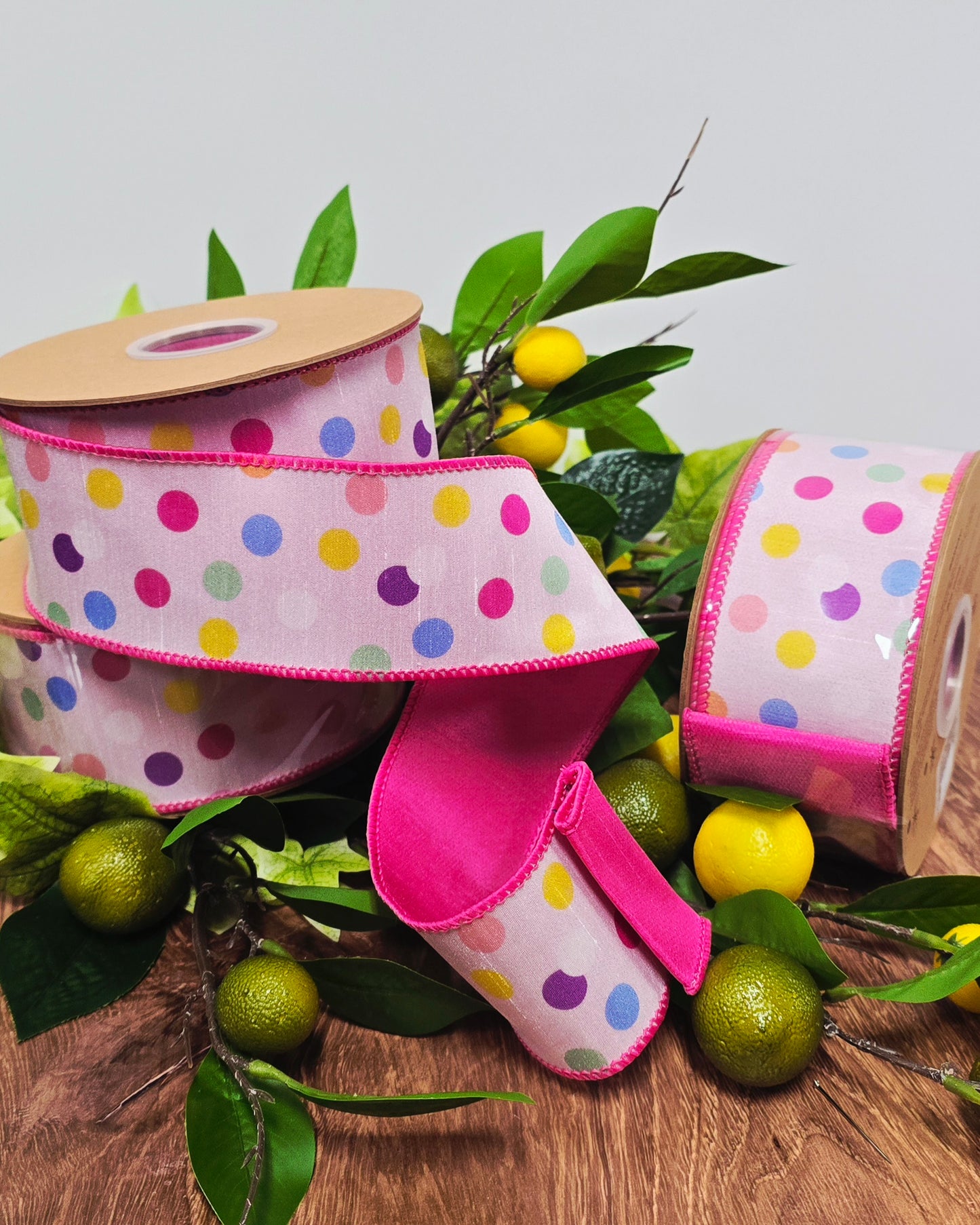 Ribbon - 2.5" x 10yd, White Scattered Dots