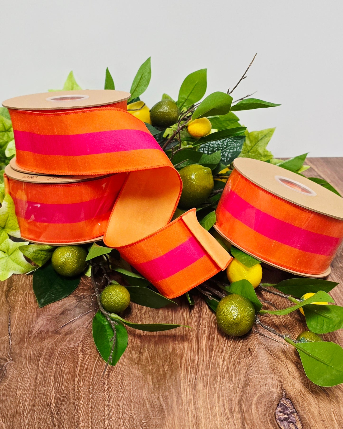Ribbon - 2.5" x 10yd, Orange with Fushia Stripe