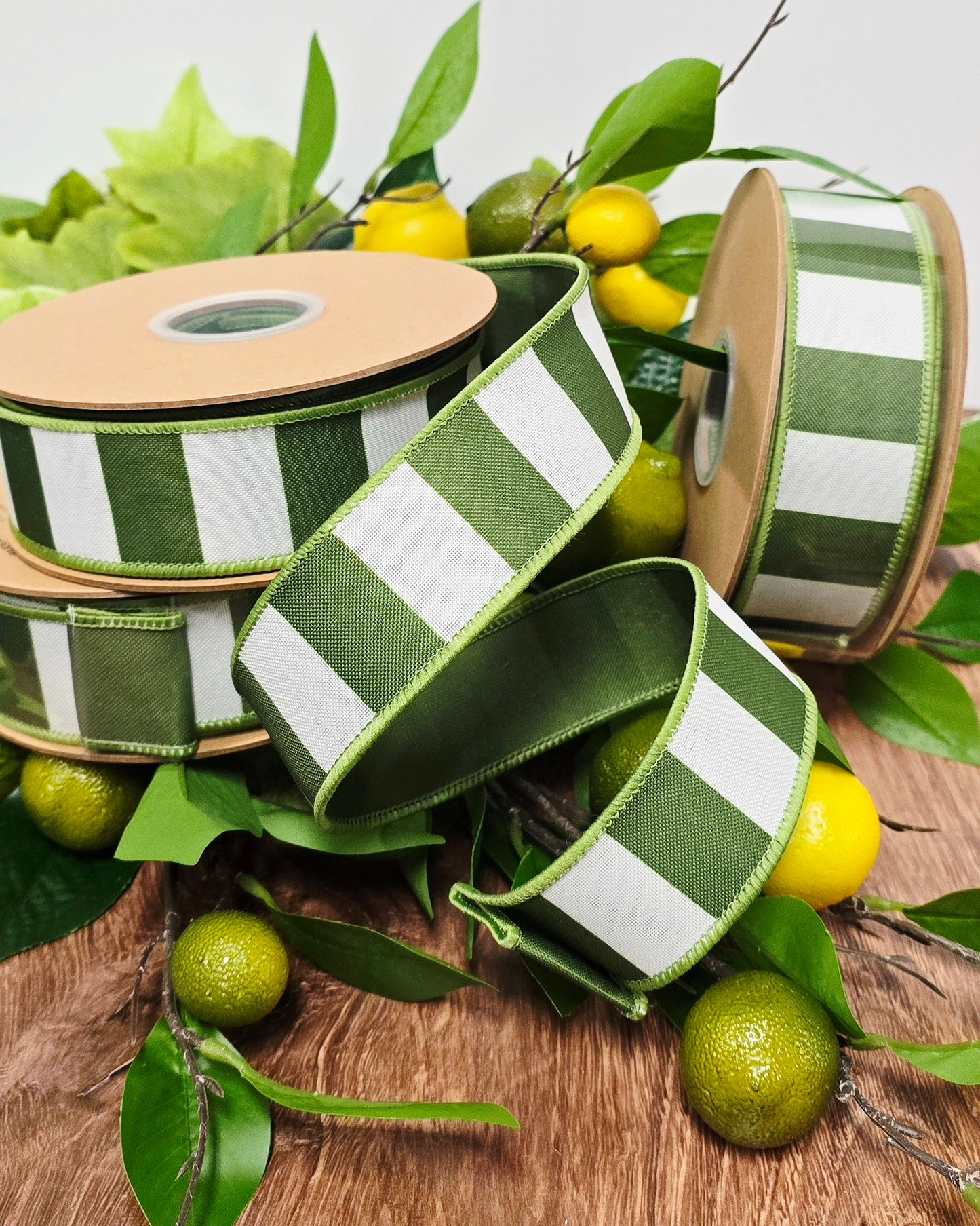 Ribbon - 1.5" x 10yd, Green White Horizontal Stripe