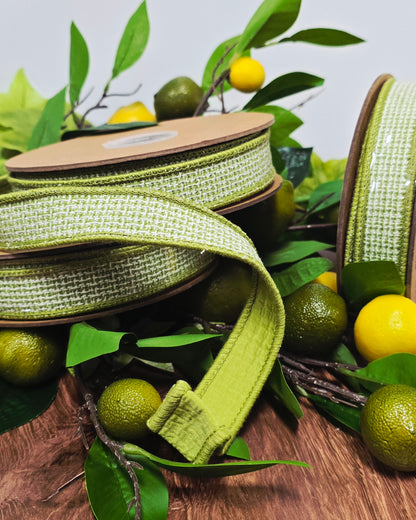 Ribbon - 1" x 10yd, Green White Woven Jacquard
