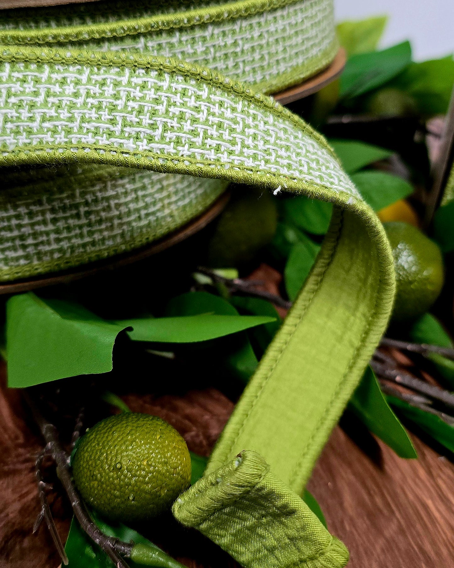 Ribbon - 1" x 10yd, Green White Woven Jacquard
