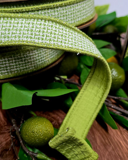 Ribbon - 1" x 10yd, Green White Woven Jacquard
