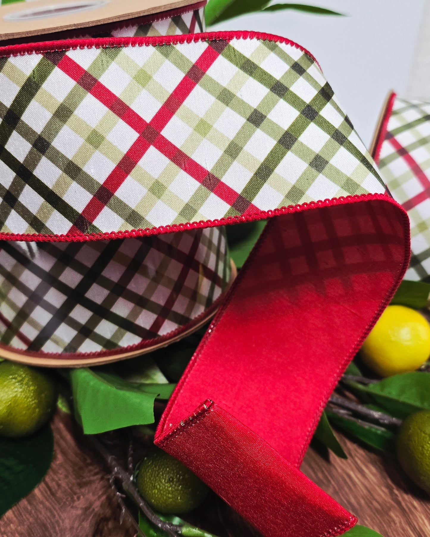 Ribbon - 2.5" x 10yd, Red Garden Plaid