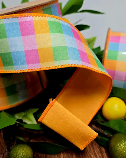 Ribbon - 2.5" x 10yd, Bright Gingham