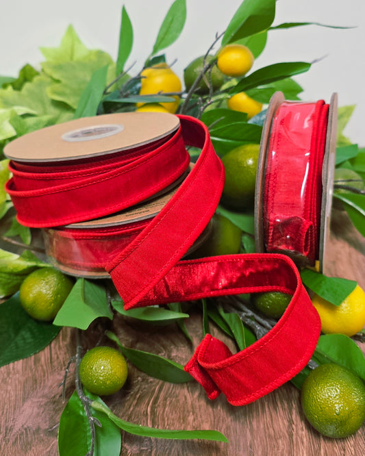 Ribbon - 1" x 10yd, Red with Metallic Red Reversible
