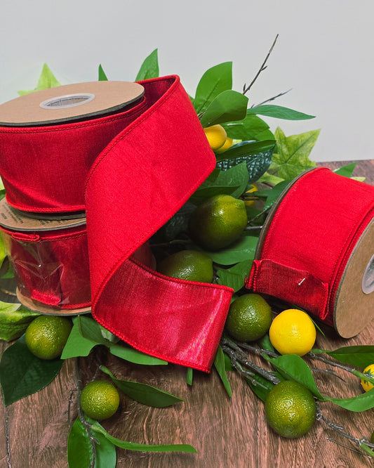 Ribbon - 2.5" x 10yd, Red with Metallic Red Reversible